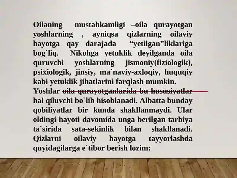 Yoshlarni ayniqsa qizlarni oilaviy hayotga  tayyorlash, erta turmush qurishning oldini olish 4
