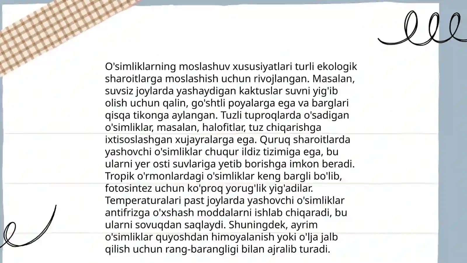 Gulli o'simliklarning hayotiy shakillariga doir masala va mashqlar 4