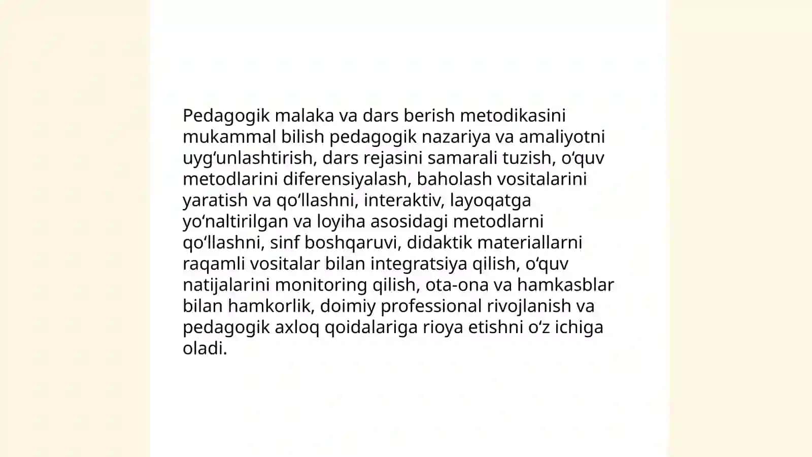 Zamonaviy tarbiya fani o'qituvchisiga qo'yiladigan talablar 4