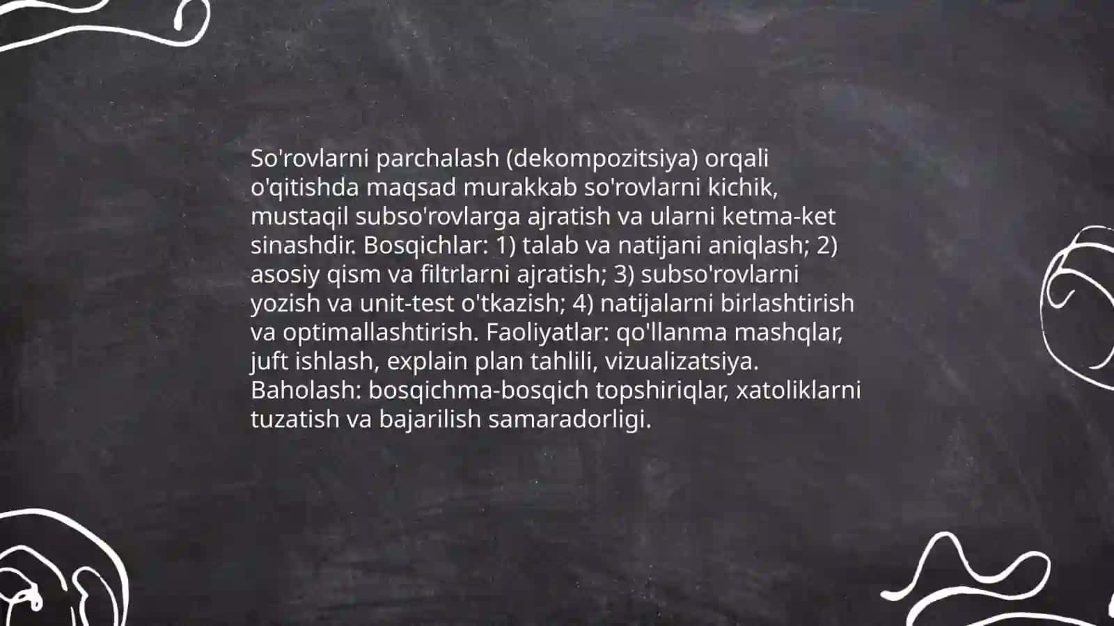 Murakkab Querylar mavzusini o'qitish metodlari 4