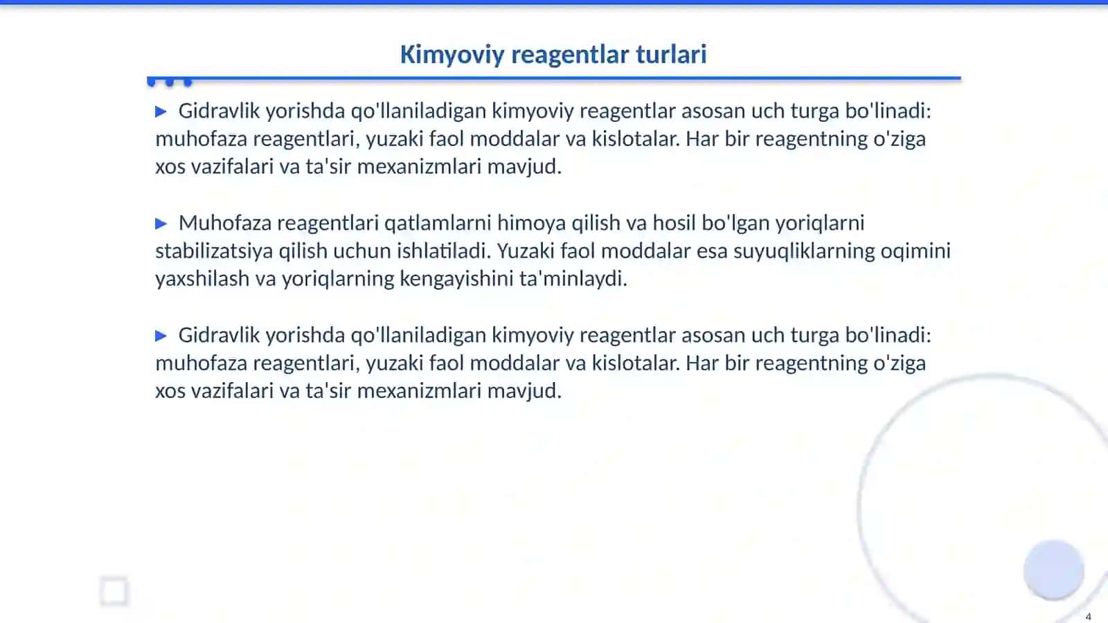 Qatlamni gidravlik yorishda qo'llaniladigan kimyoviy reagentlar 4