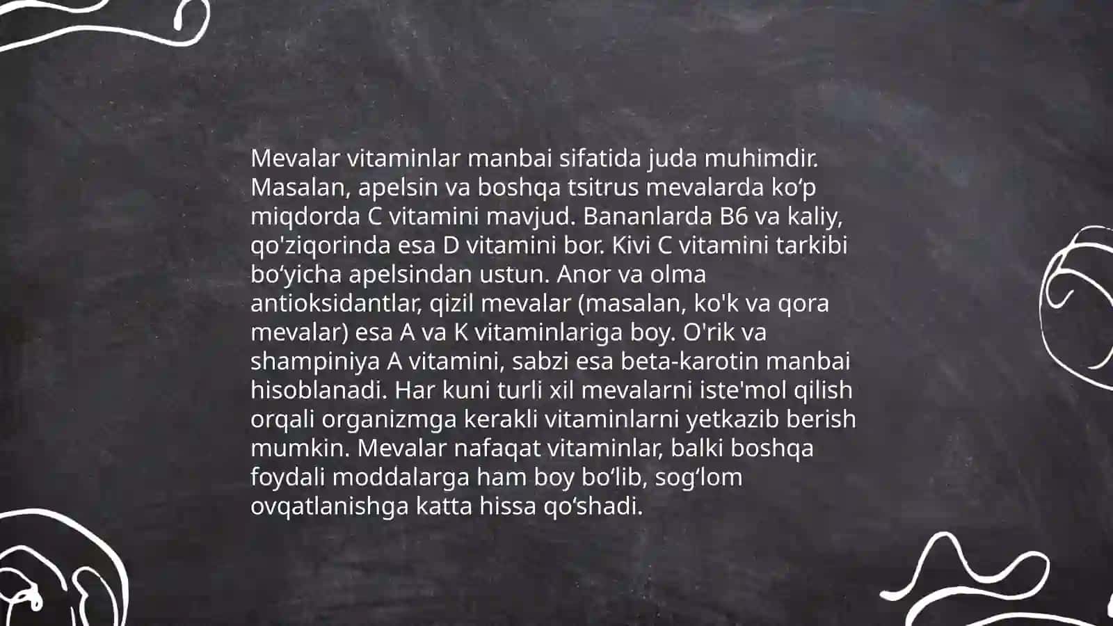 Meva va sabzavotlar tarkibidagi oziq-ovqat mahsulotlari 4