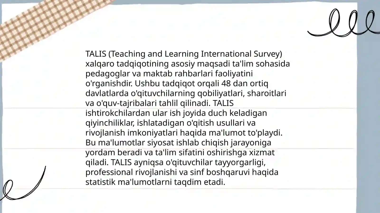 TALIS xalqaro baholash dasturi mazmun va mohiyati 4
