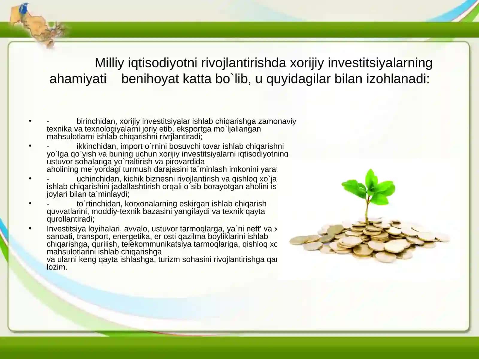 Investitsiyani iqtisodiyotdagi orni 4