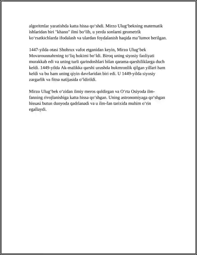 REFERAT Mavzu: MIRZO ULUG'BEK - DAVLAT ARBOBI VA BUYUK OLIM 4