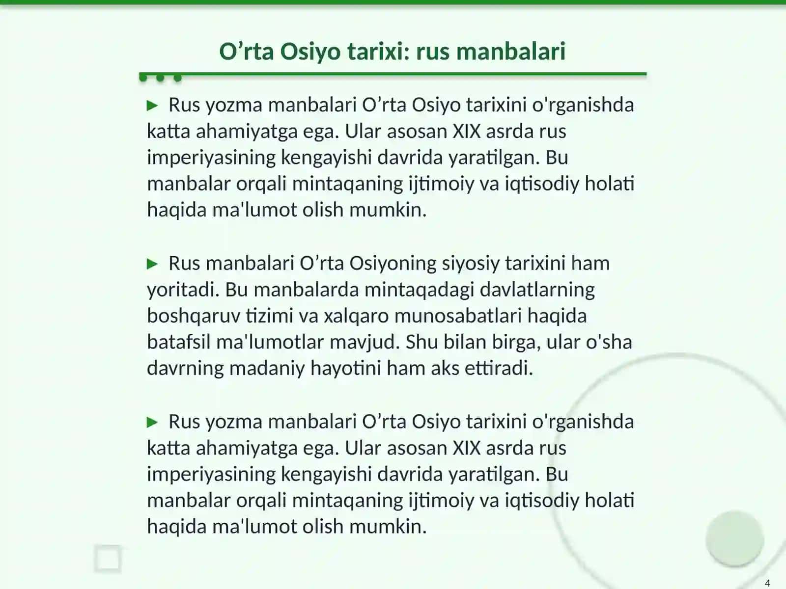 O’rta Osiyo tarixiga oid rus va yevropa tillaridagi yozma manbalar 4
