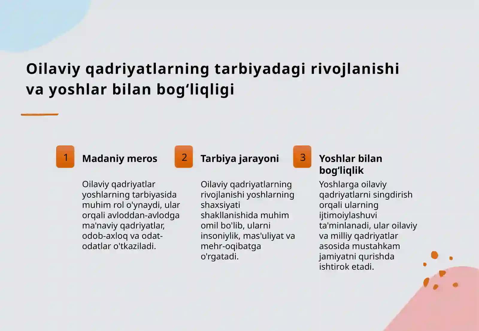 Oila tarbiyasining xalq pedagogika manbaalarida aks etishi.Xalq pedagogikasida yoshlarni oilaga tayyorlash masalalari 4