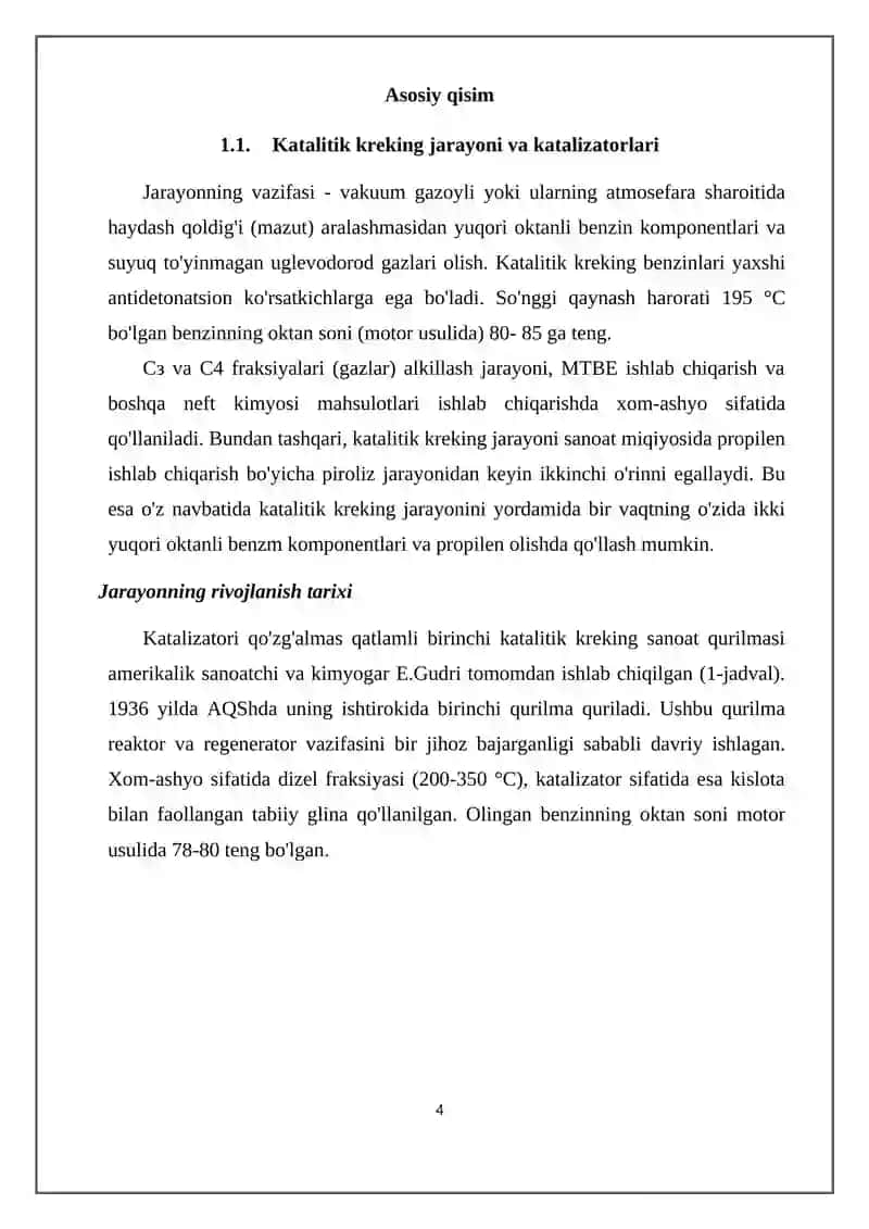 Katalitik kreking jarayonida ishlatiladigan katalizatorlar 4