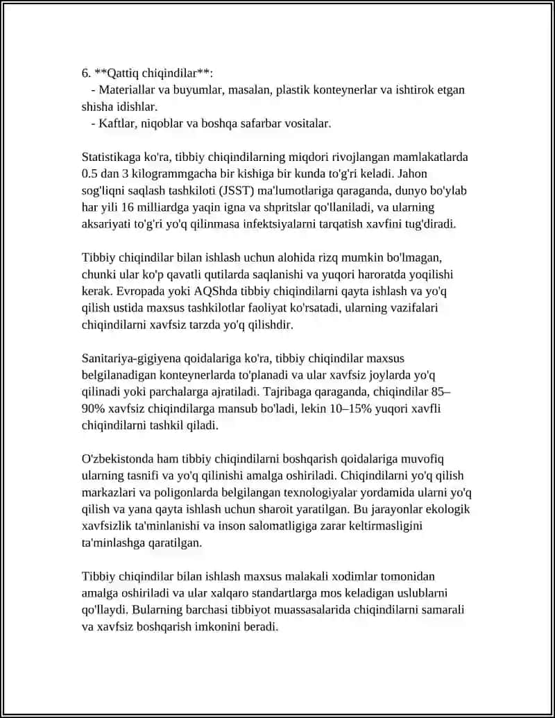 REFERAT Mavzu: TIBBIY CHIQINDILARNI VAQTINCHA SAQLASHGA TALABLAR 4