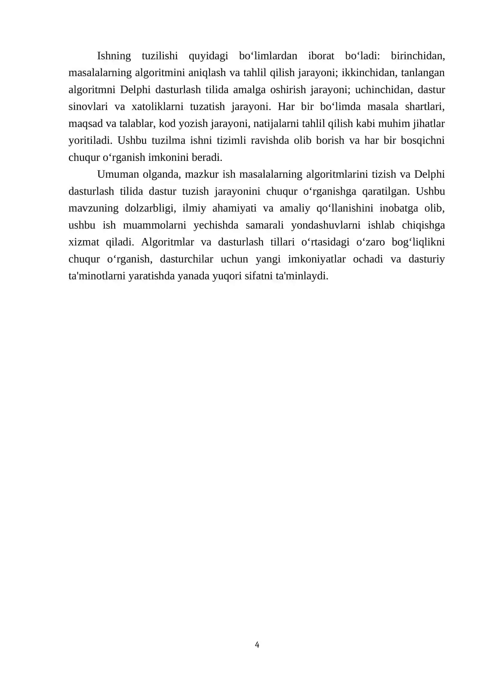 Masalalarning algoritmini tizish va shu algoritm asosida Delphi dasturlash tilida dastur tuzish 4