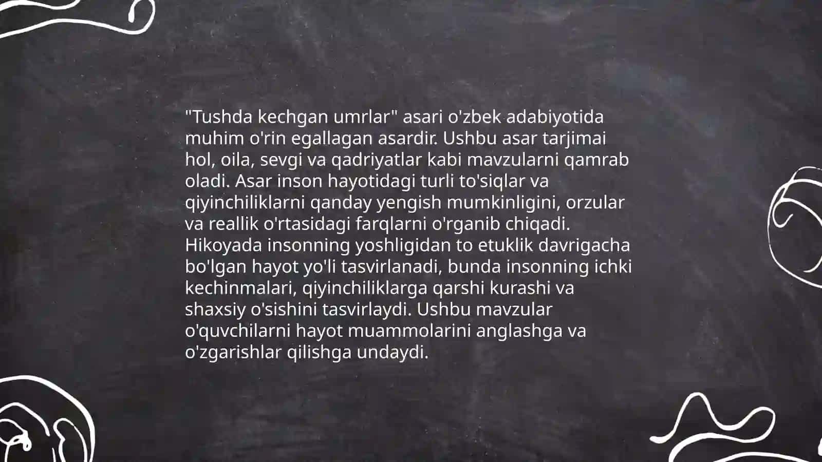 Tushda kechgan umrlar asarining mavzui 4