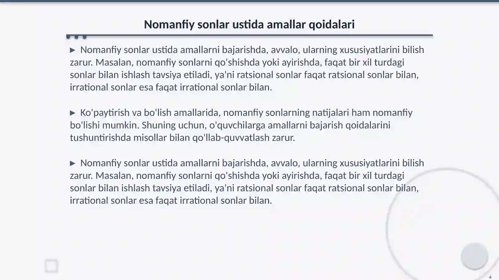 Nomanfiy sonlar ustida arfmetik ammallarni urgatish metodikasi 4