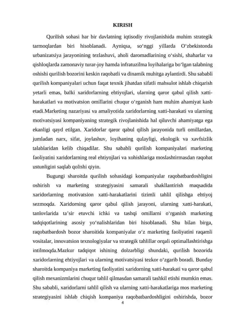 Kurs Ishi: Qurilishda Xaridorlarning Motivatsion Tahlil qilinishi 4