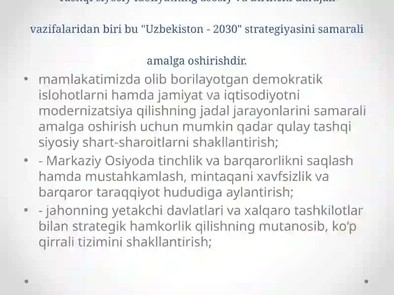 O‘zbekistontashqi siyosatida yangi yo‘l 4