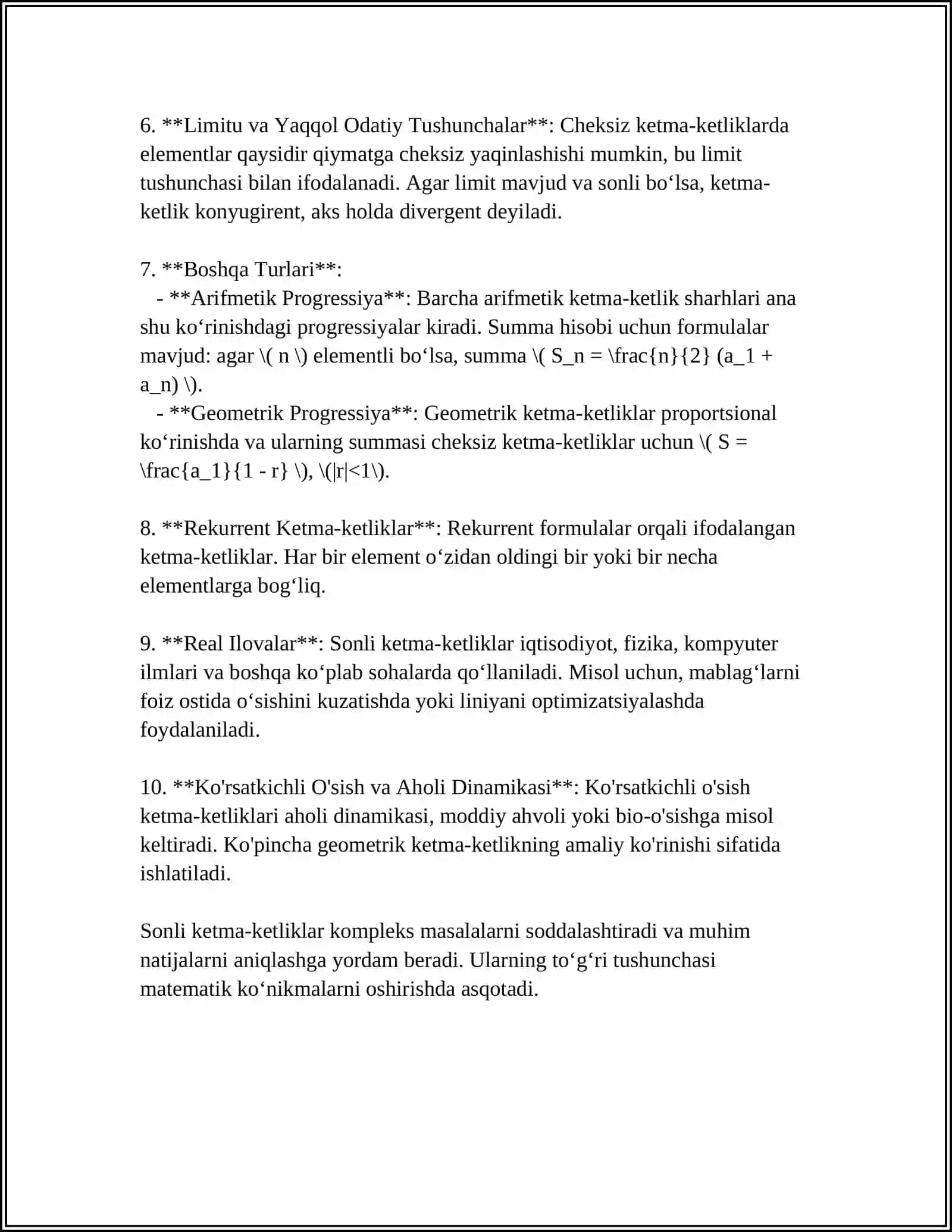 SONLI KETMA-KETLIKLARNI FIZIK JARAYONLARINI MODELLASHTIRISHDAGI QÕLLANISHI 4