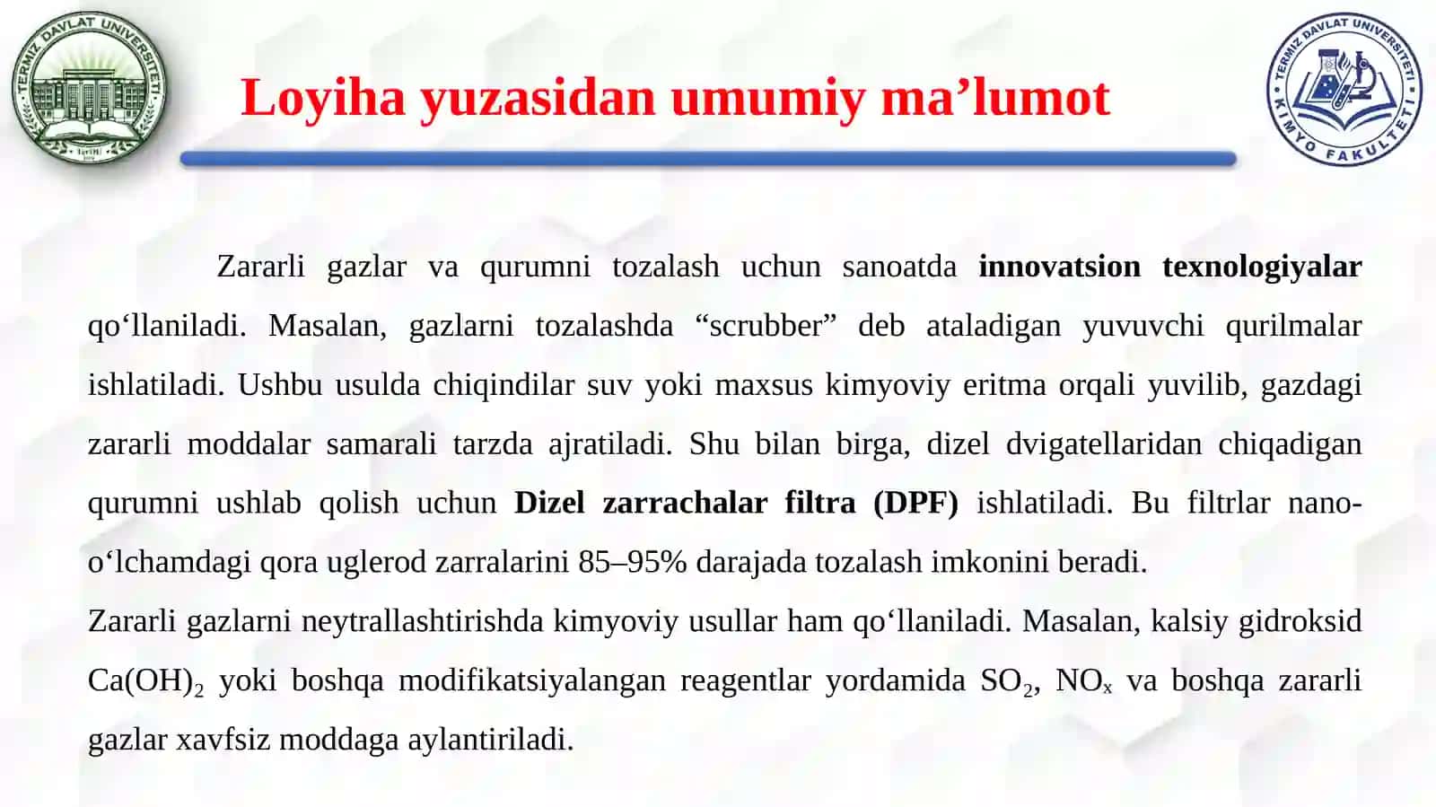 Zararli gazlar va qurum tozalovchi innovatsion texnologiya 4