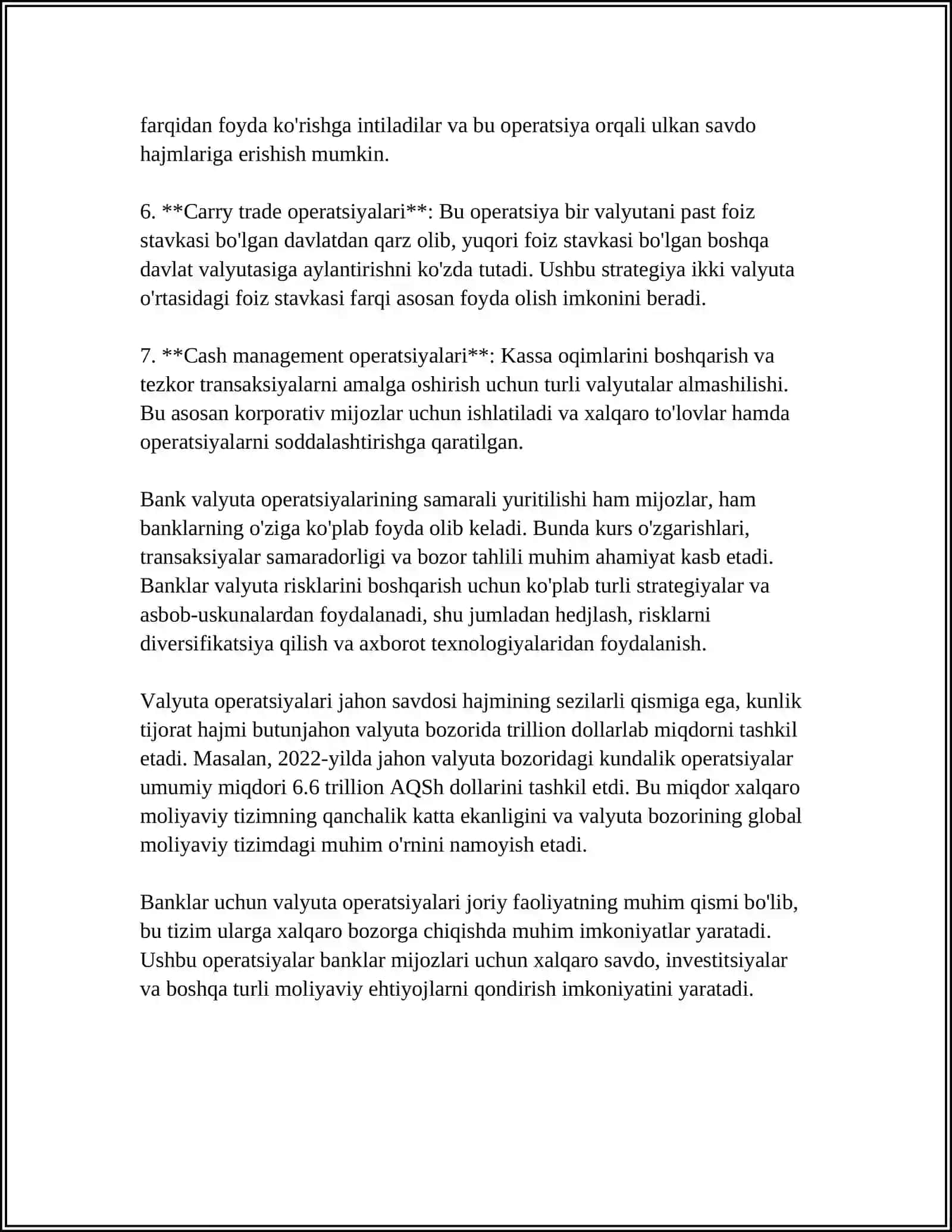 MUSTAQIL ISH Mavzu: TIJORAT BANKLARINING VALYUTA OPERATSIYALARI AUDITI 4