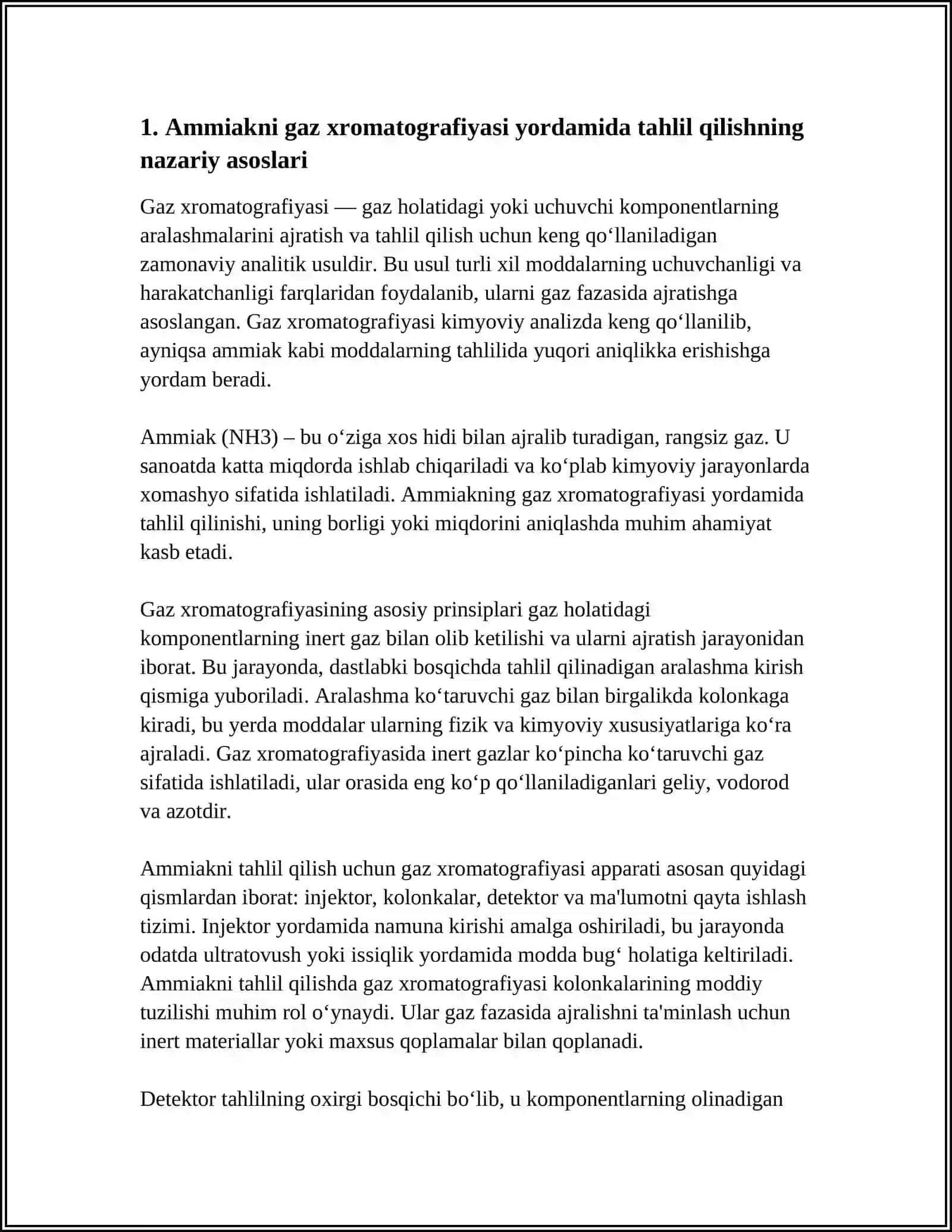 GAZ XROMOTOGRAFIYASI YORDAMIDA AMMIAK TAHLILI 4