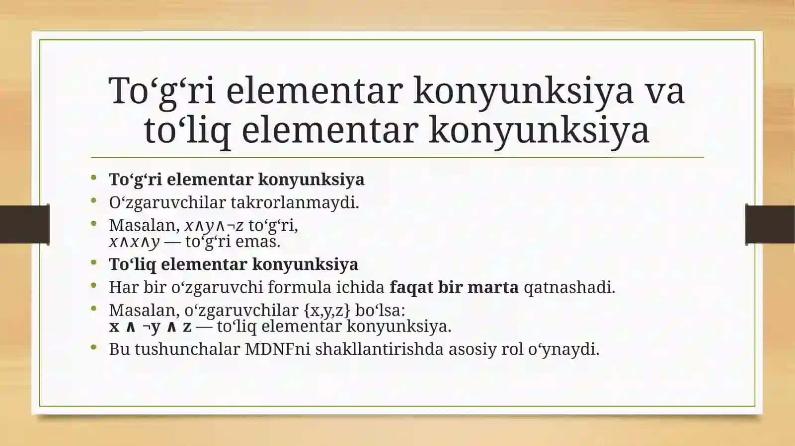 Normal formalari. Mukammal dizyunktiv va konyunktiv normal formalar 4