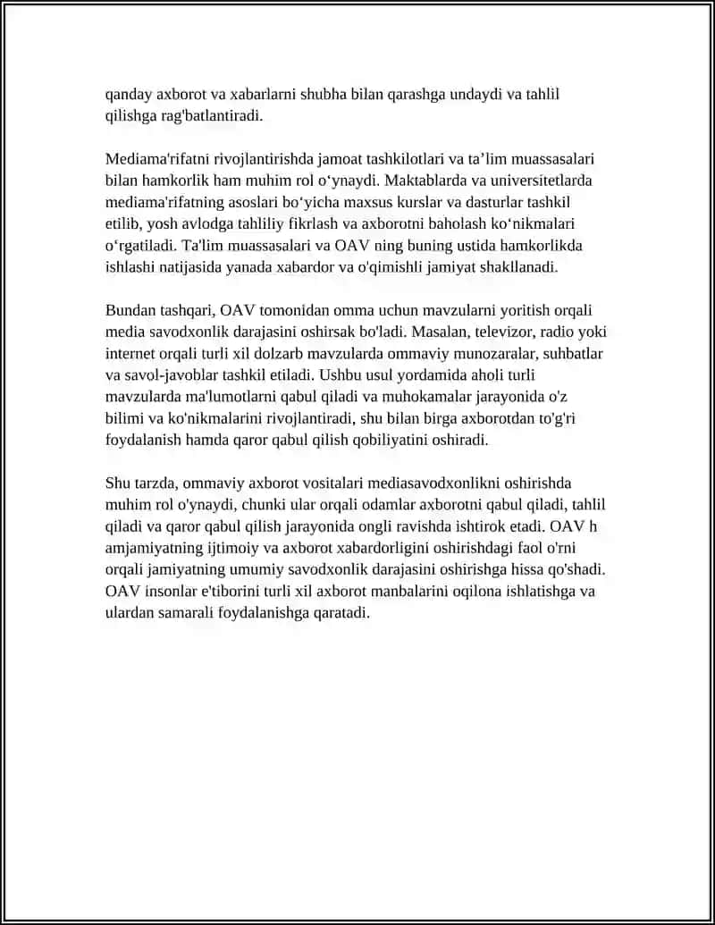MEDIASAVODXONLIKNI OSHIRISHDA OAV NING ROLI 4