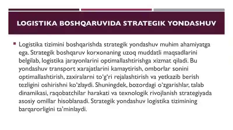 Logistika tizimlarini boshqarish konsepsiyasi 4