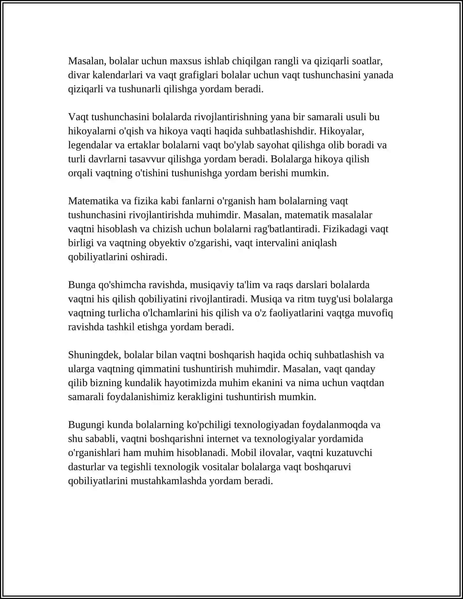 BOLALARDA VAQT HAQIDAGI TASAVVURLARNI SHAKLLANTIRISH 4
