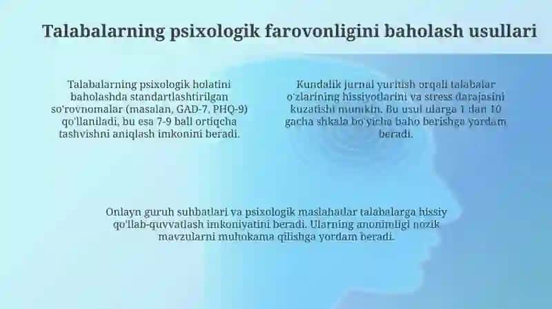 Masofaviy taʼlimda talabalarning psixologik farovonligini monitoring qilish usullari 4