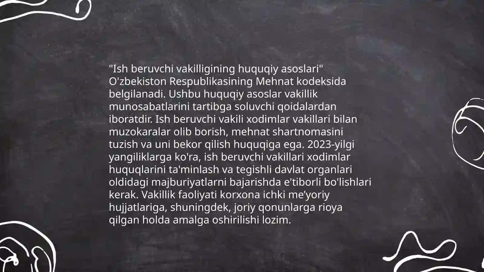 Korxona va tashkilotlarda ish beruvchining vakilligi 4