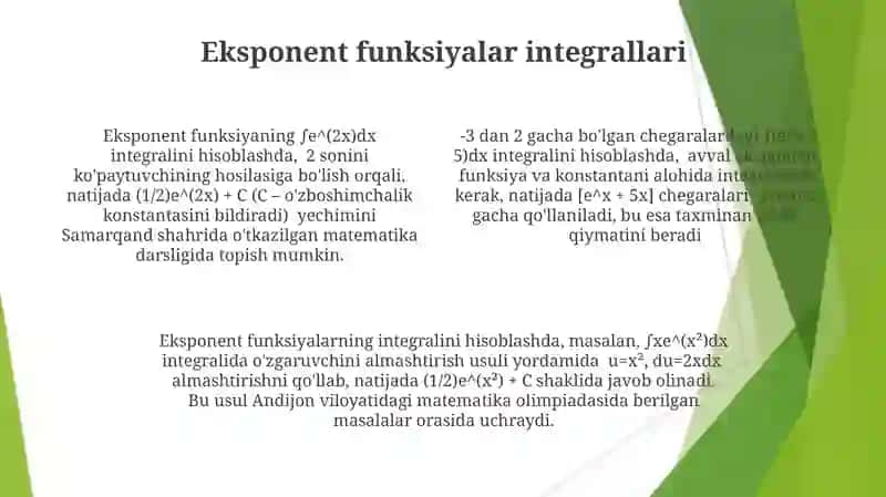 Aniqmas integralni topishning sodda usullariga doir misollar yechish 4