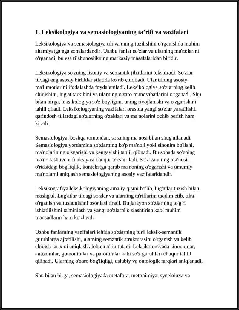 LEKSIKOLOGIYA VA SEMASIOLOGIYA. SO'Z TILNING MARKAZIY BIRLIGI SIFATIDA 4