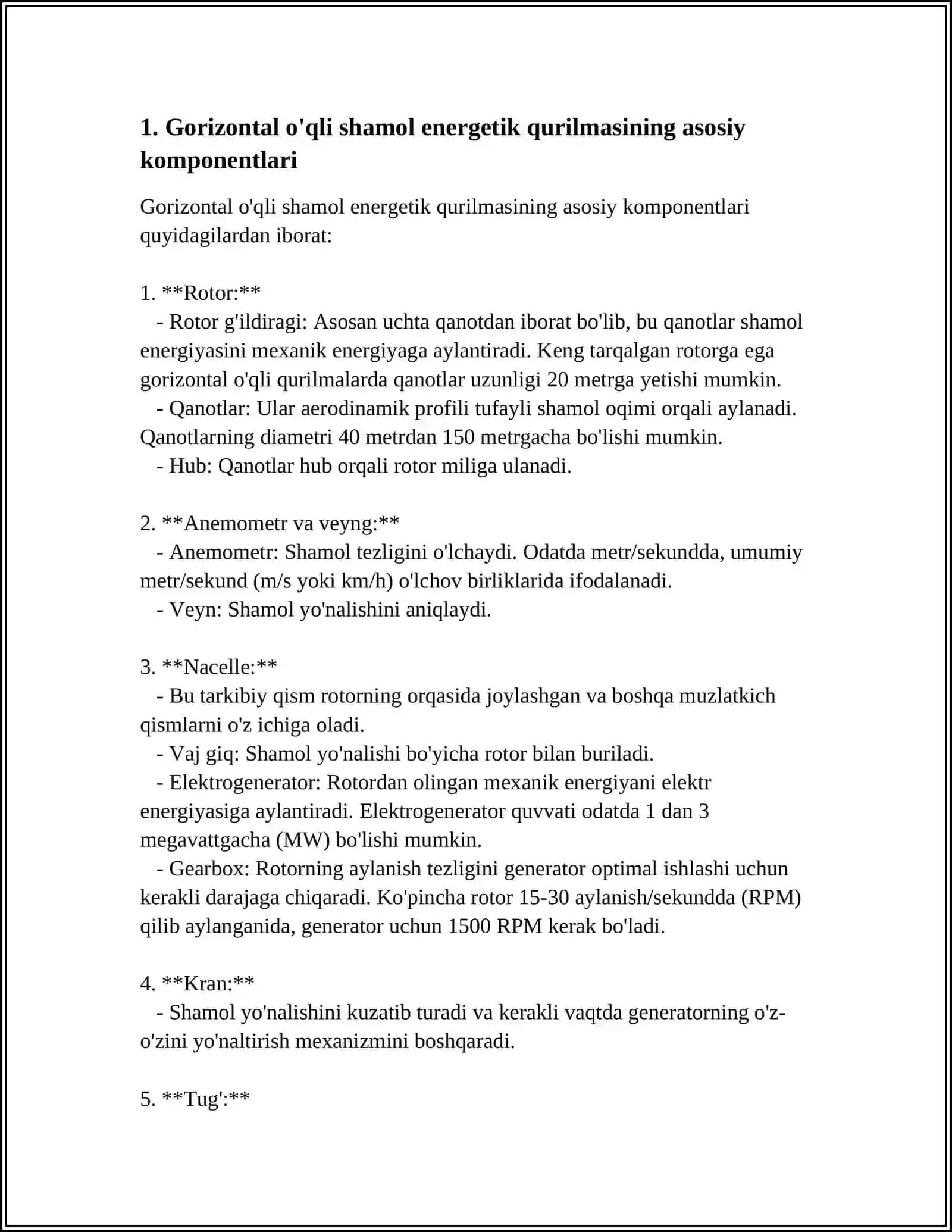 GORIZONTAL O'QLI SHAMOL ENERGETIK QURILMASI ISH JARAYONI 4