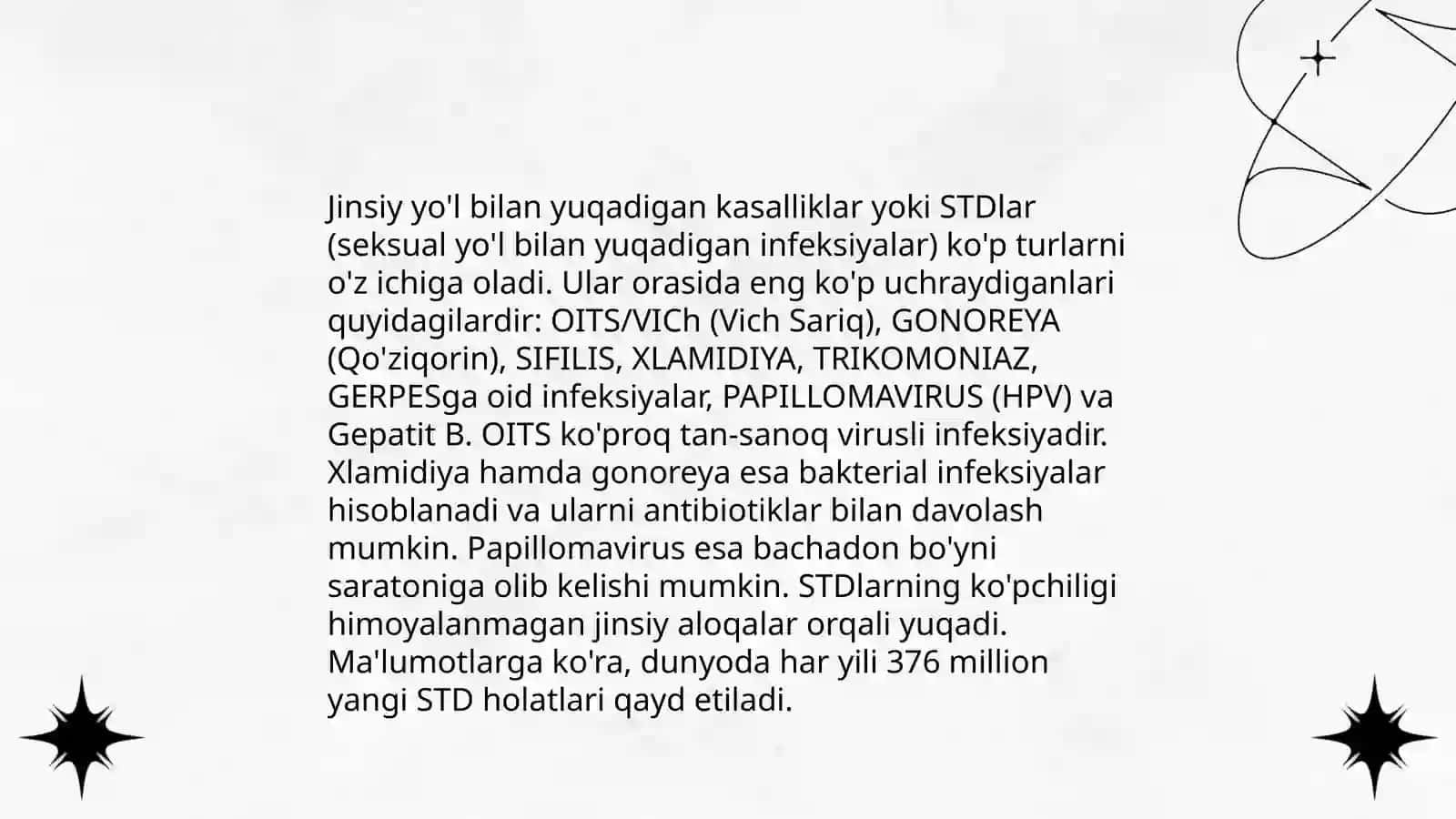 Dermatoveneroligiyada Jinsiy yoʻl bilan yuqadigan kasalliklar profilaktikasi 4