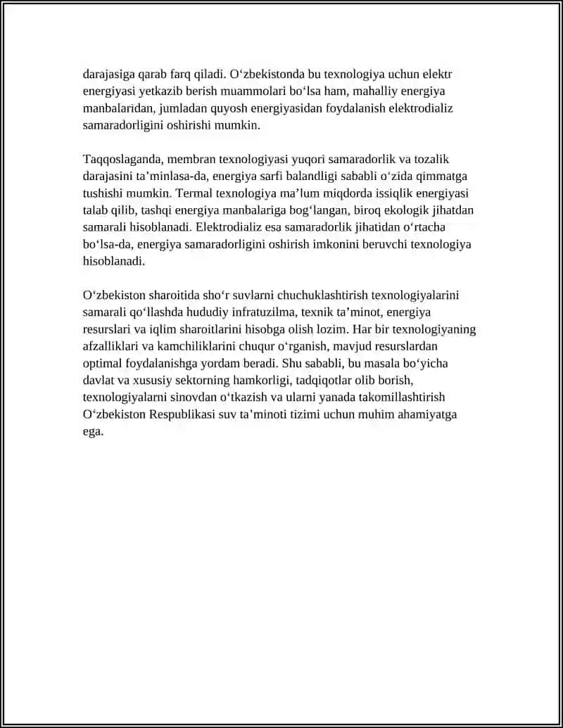 Oʻzbekiston sharoitida shoʻr suvlarni chuchuklashtirish texnologiyalari 4