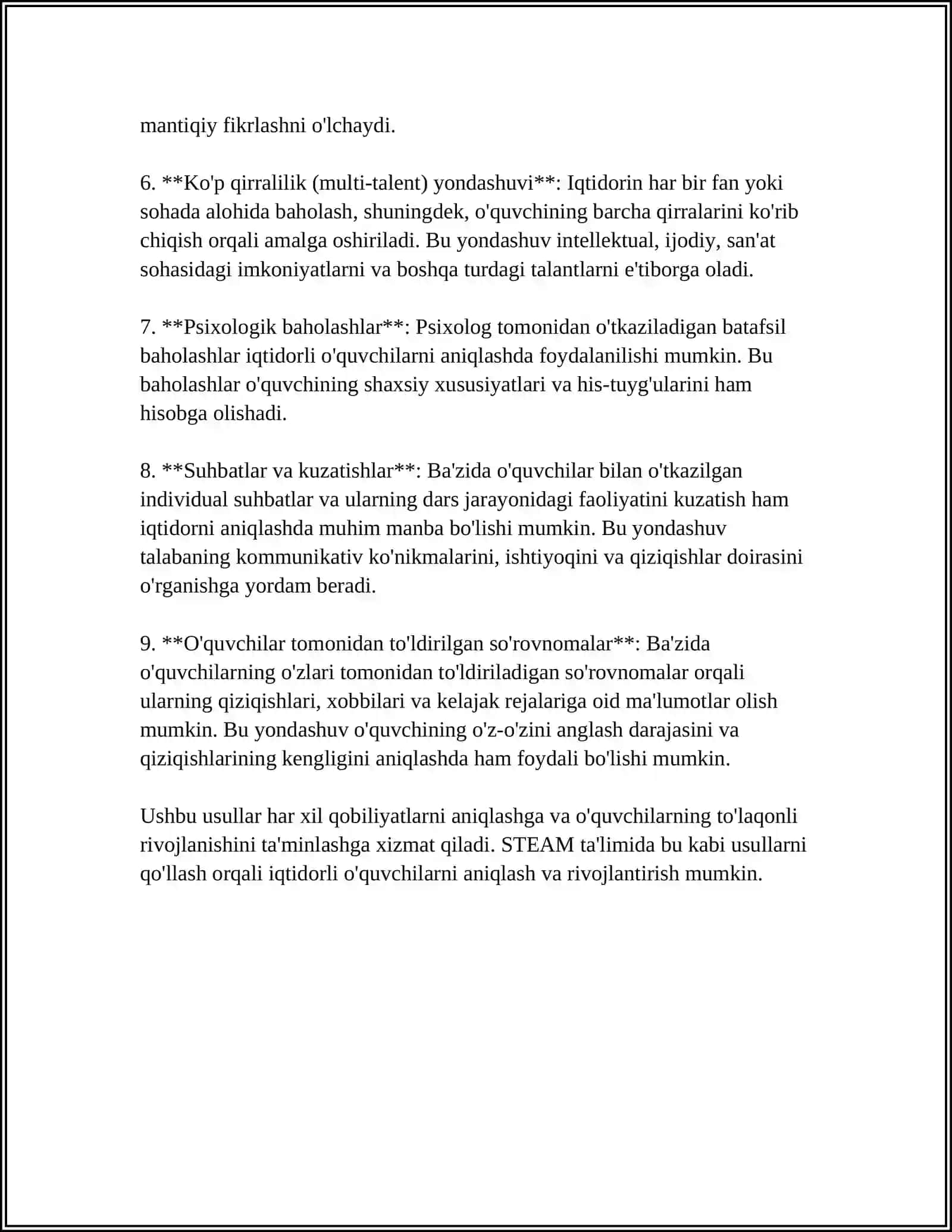 STEAM TAʼLIM STEAM EDUCATION IQTIDORLI OʻQUVCHILARNI OʻQITISH EDUCATION OF GIFTED OʻQUVCHILARNING BILIM VA KOʻNIKMA MALAKALARNI TASHXIS ETISH 4