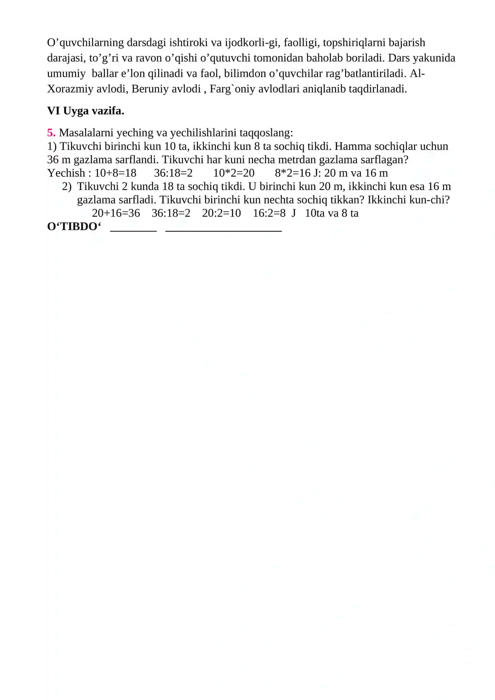 4-sinf Matematika Mulohazalar mavzusida dars ishlanma 4