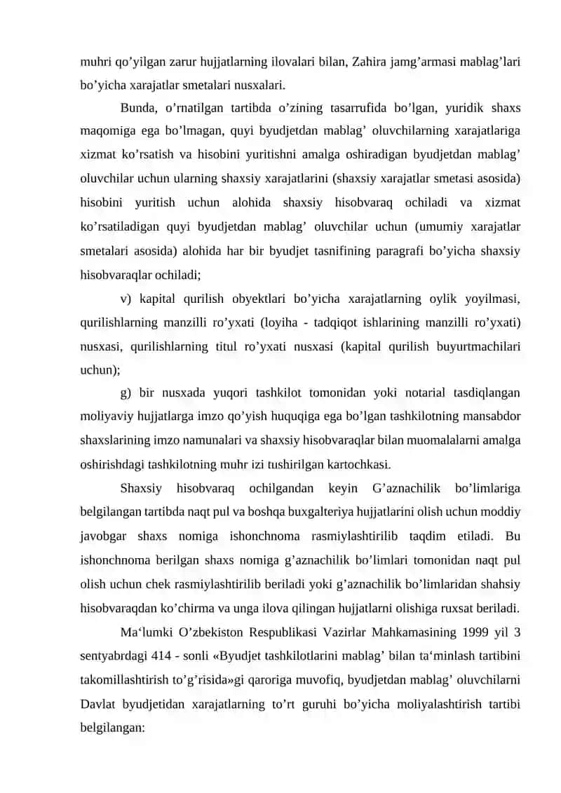 Byudjetning Tashkilotlarining Shaxsiy Gʻazna Hisob va Raqamlardagi Byudjet Mablagʻlari Hisobi 4