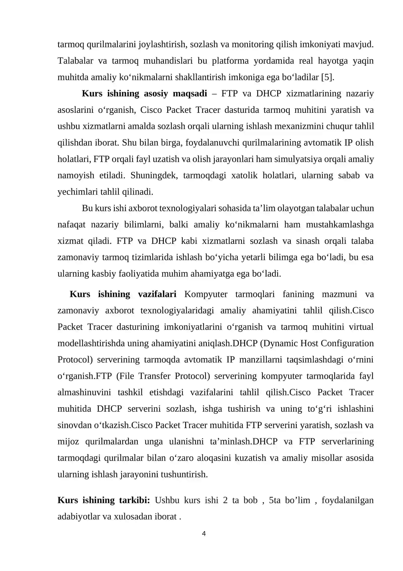 Cisco Packet Tracerda FTP server va DHCP serverni sozlash hamda ularning ishlashini tekshirish 4