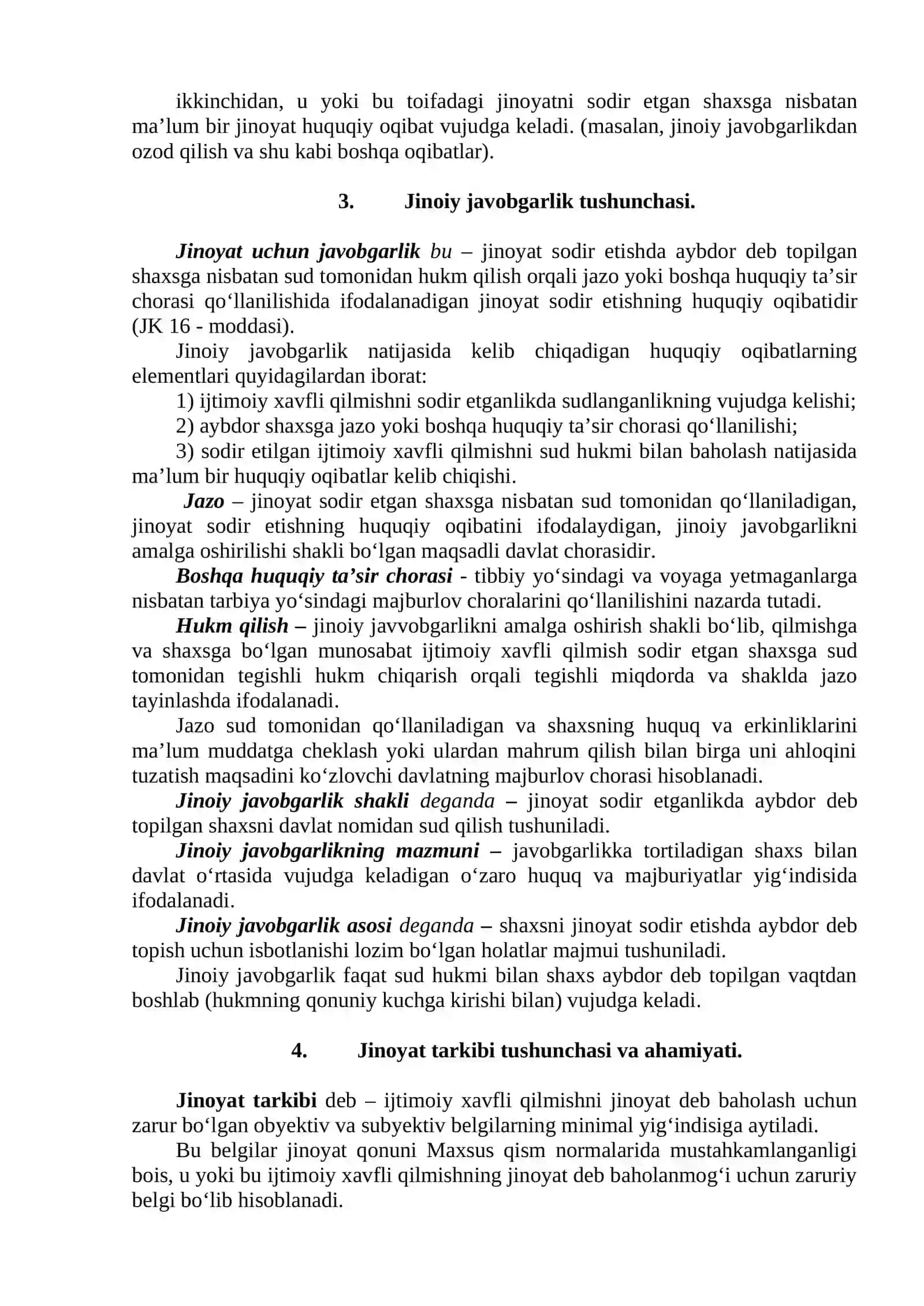Jinoyat va jinoyatlarni tasniflash. Jinoiy javobgarlik va uning asoslari 4