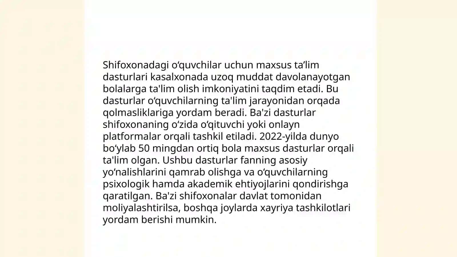 Chet ellardagi shifoxonalarda uzoq davolanuchi maktab o'quvchilarning ta'limi 4