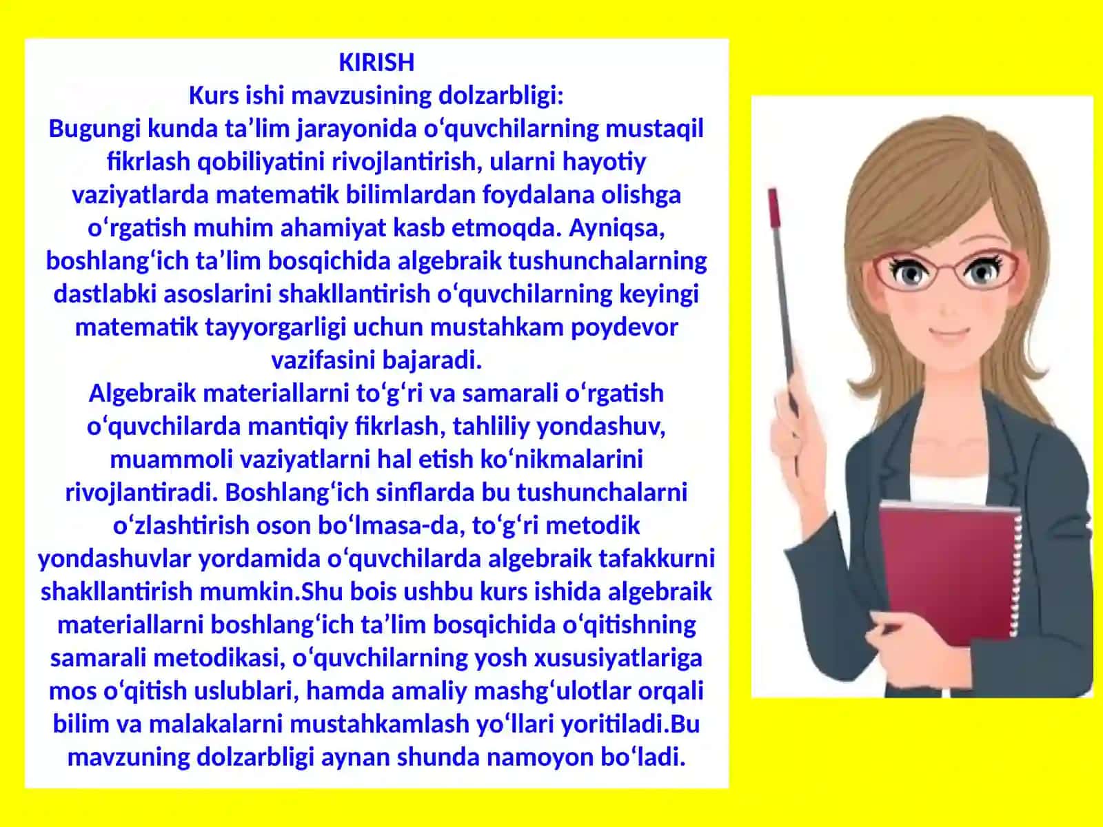 Algebraik materiallarni o'qitish metodikasi 4