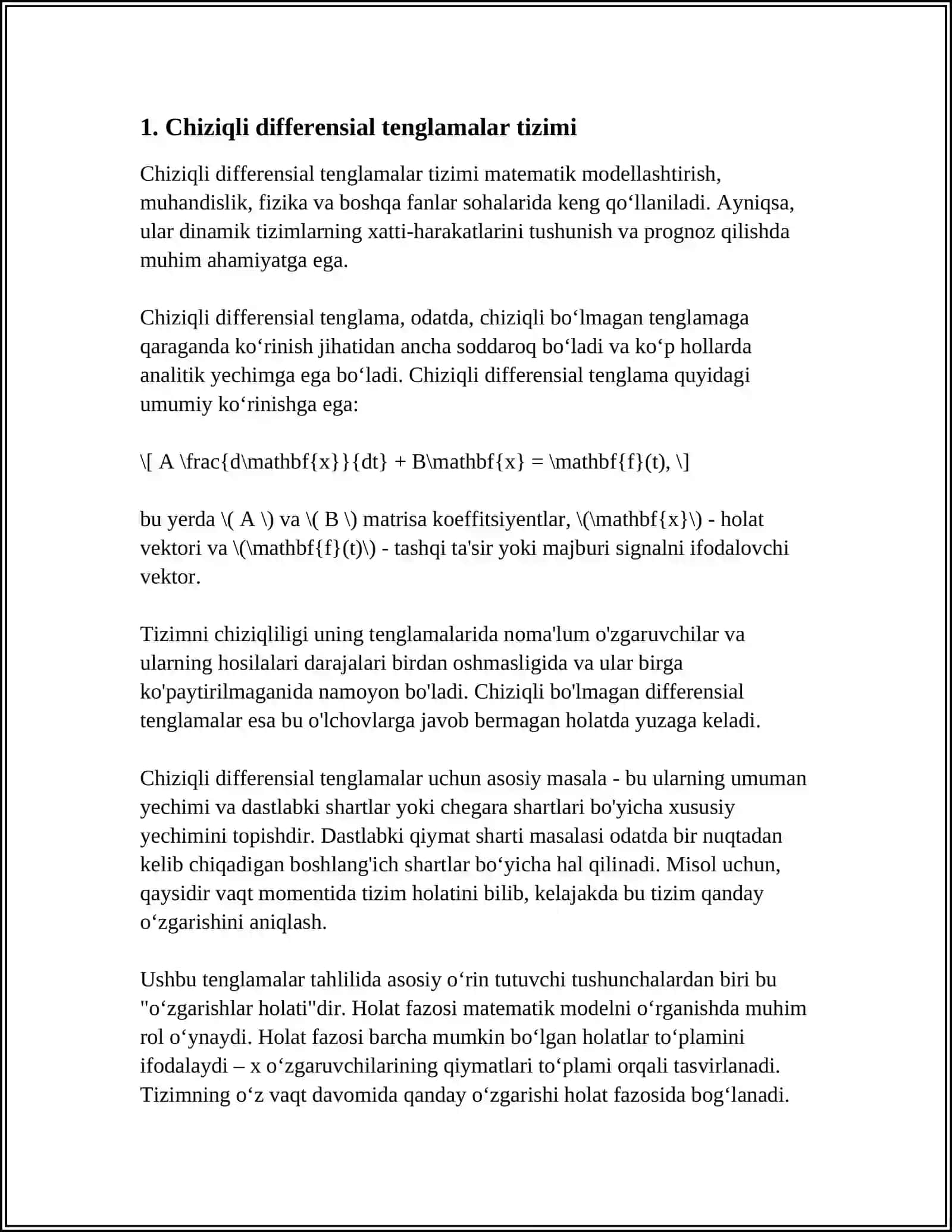DIFFERENSIAL TENGLAMALAR SISTEMASINI YECHISH: DIFFERENSIAL TENGLAMALAR SISTEMASINI YECHISH USULLARI 4