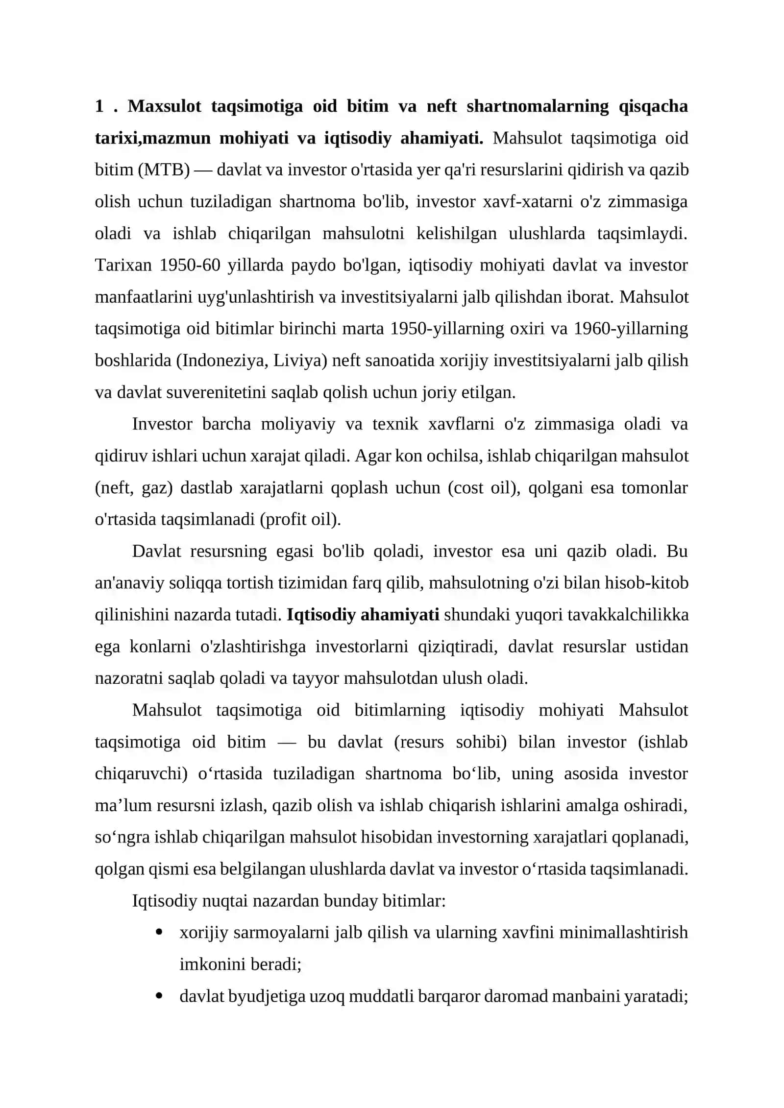 Yer qaridan foydalanilgan mahsulot taqsimotiga oid bitim va uni shartlari 4
