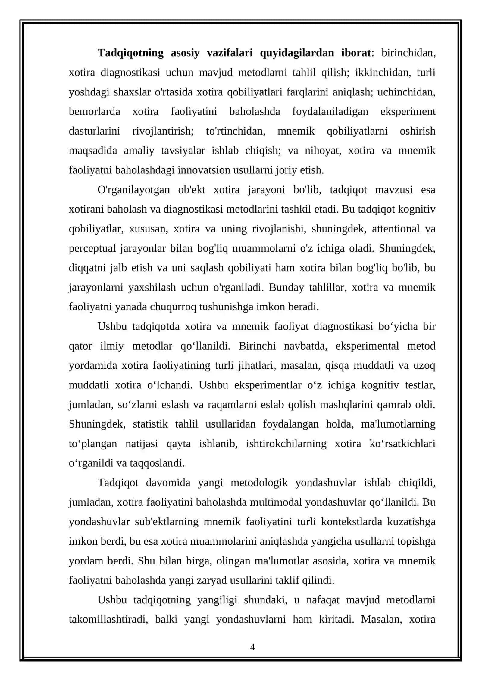 Xotirani va mnemik faoliyat diagnostikasi. Xotirani Diagnostika qilish metodlari 4