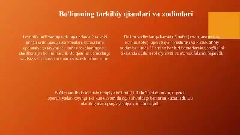 Xirurgiya bolimi tuzilmasi va uning vazifalari 4