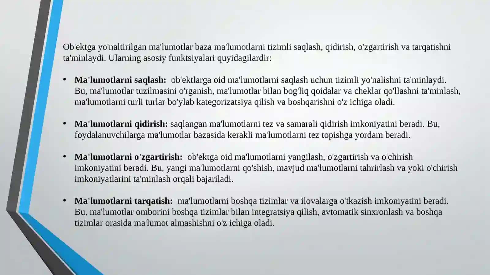 Ob'ektga yo'naltirilgan ma'lumotlar bazasi 4