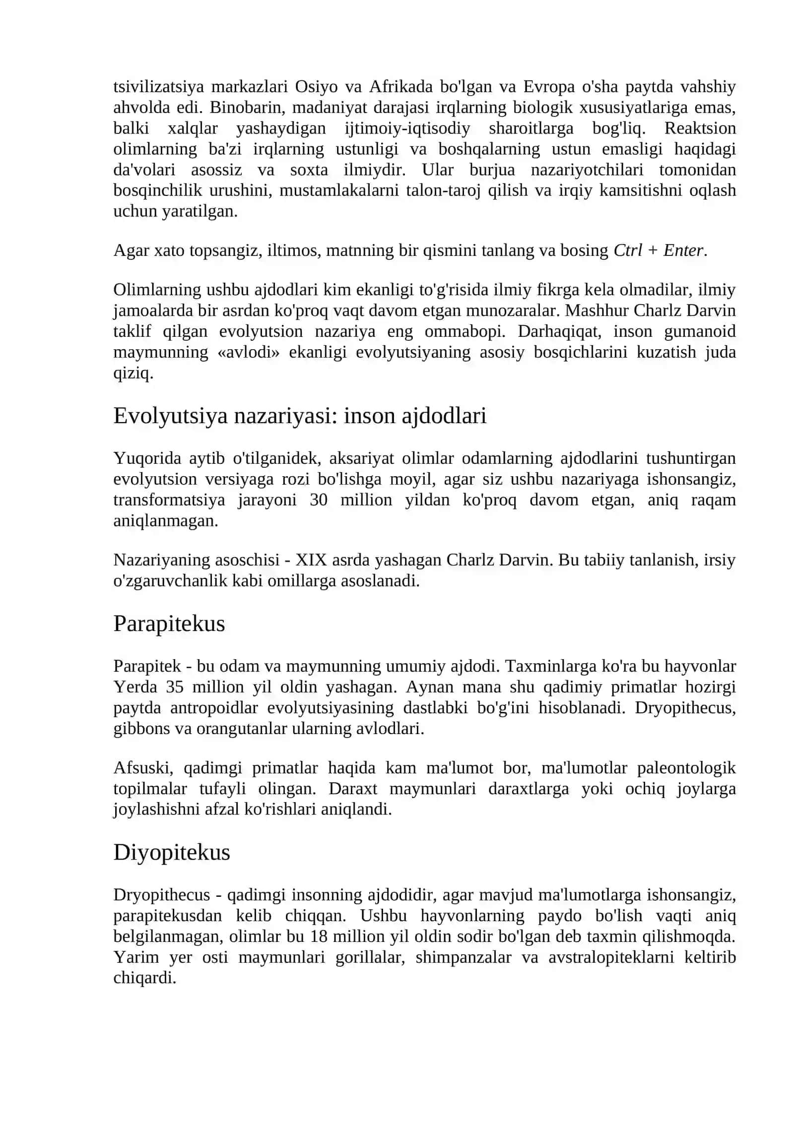 Inson evolyutsiyasi mavzusidagi jadval. Insonning qadimgi ajdodlari 4