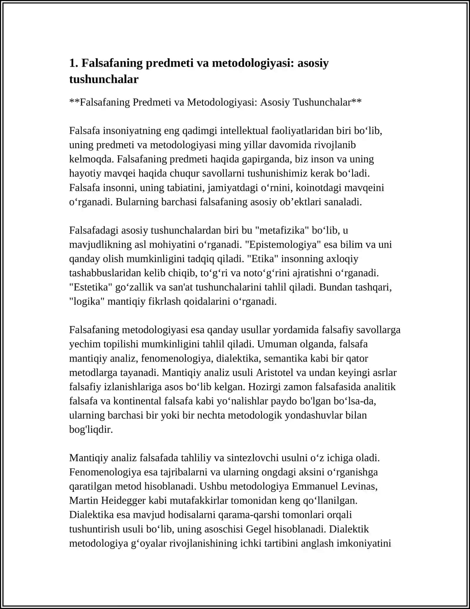 Falsafaning Predmeti va Metodologiyasi: Asosiy Tushunchalar 4