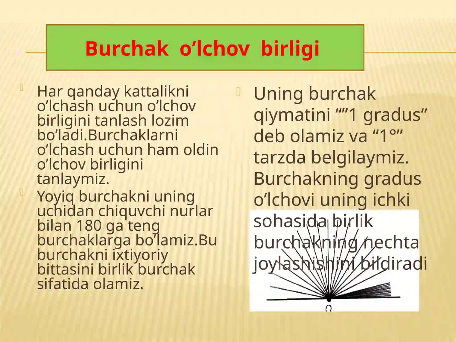 Burchaklarni o’lchash.Transportir 4