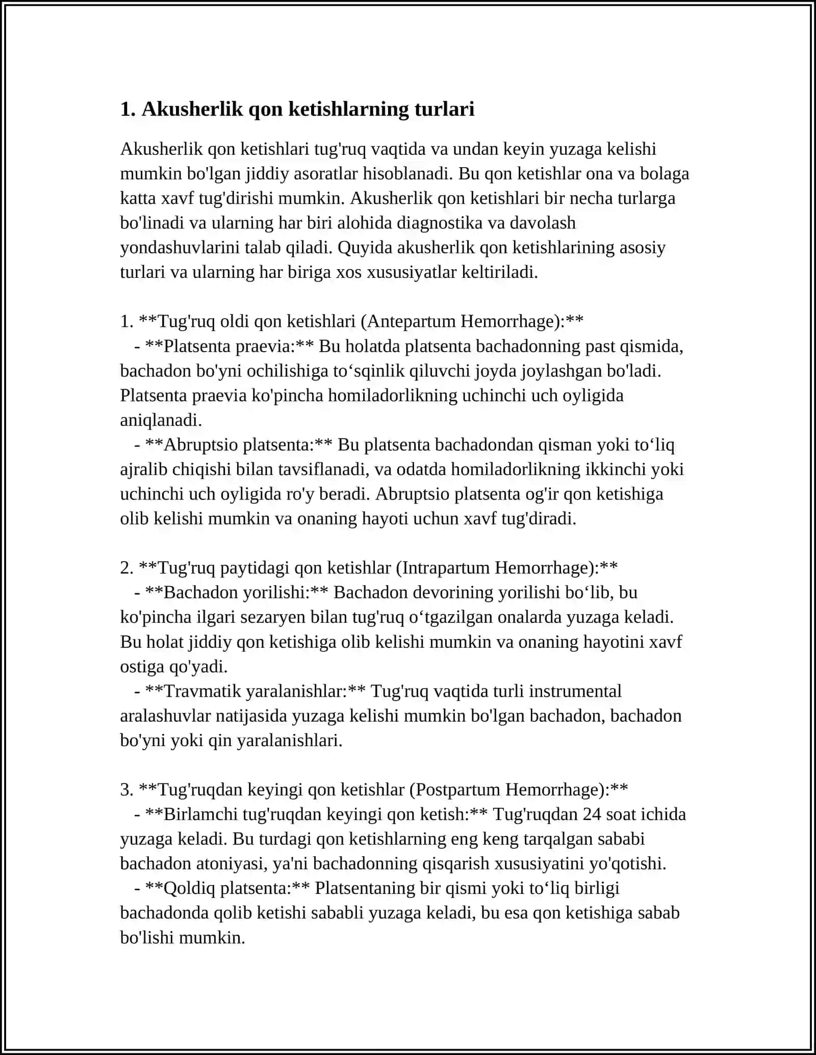 AKUSHERLIK QON KETISHLAR VA ULARDA SHIFOKORGACHA BOʻLGAN YORDAM 4