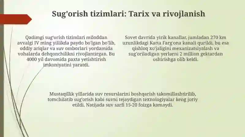 O‘zbekistоn qishloq xo‘jaligi mintaqalari. Irrigatsiya va melioratsiya 4